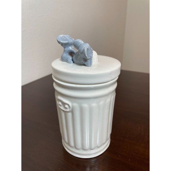 Vintage Whimsical Ceramic Trash Can with Mice - Picture 3 of 7